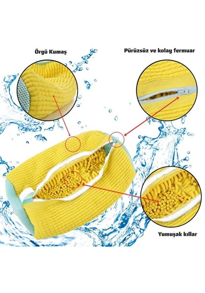 Mikrofiber Astarlı Ayakkabı Yıkama Çantası & Koruyucu Fermuarlı Çamaşır Filesi Sarı