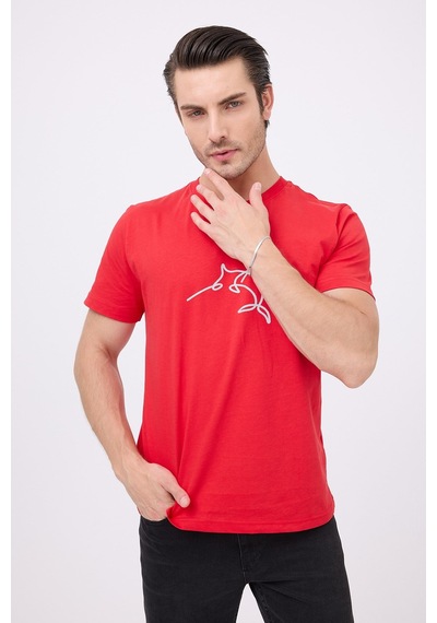 Marıne Tee Deniz Temalı Ribana Bisiklet Yaka Pamuk T-shirt-3126 KIrmızı