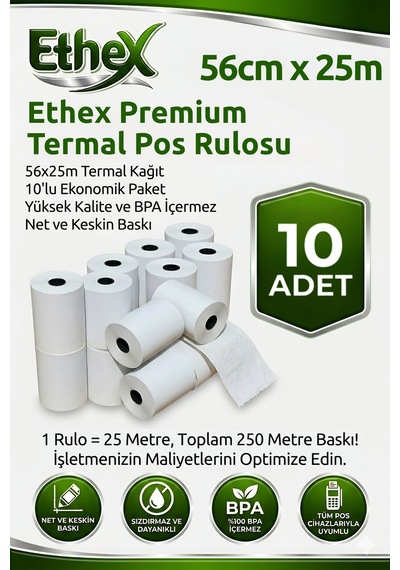 Premium Termal Pos Rulosu 10'lu Ekonomik Paket - 56mm X 25m - Bpa İçermez, Keskin Baskı Kalitesi, Tüm Yazarkasa Ve Pos Cihazlarıyla %100 Uyumlu Beyaz - 875859918 Premium Termal Pos Rulosu 10'lu Ekonomik Paket - 56mm X 25m - Bpa İçermez, Keskin Baskı Kalitesi, Tüm Yazarkasa Ve Pos Cihazlarıyla %100 Uyumlu Beyaz - 875859918