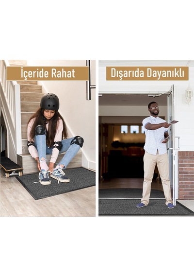 Şık Ve Geniş Kauçuk Nem Alıcı Paspas Siyah Gri Kırçıllı İç Ve Dış Paspası Halı Paspas Null