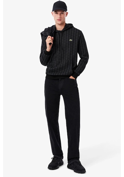 Lacoste Men's Monogram Fleece Hoodie Black Organik Pamuk Kapüşonlu Erkek Sweatshirt Antrasit