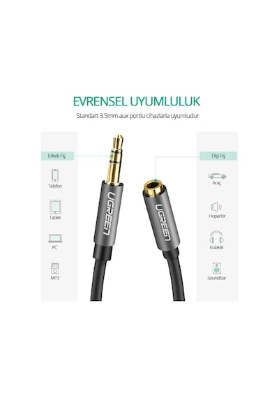 Ugreen 3.5 Mm Jack Ses Aux Uzatma Kablosu 3 Metre, 10595