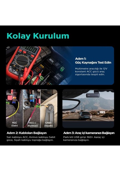 G300h Pro/hk30 Pro Araç İçi Kamera 24 Saat Park Modu Kiti Akü Bağlantı Kablosu Micro Usb