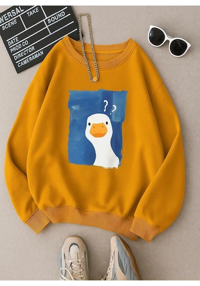 Benroma Ördek Baskılı Unisex Sweatshırt Sarı