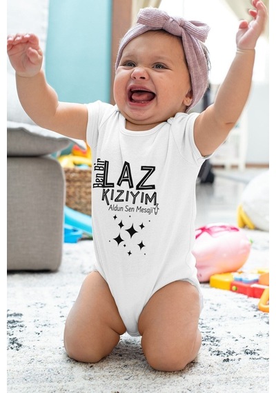 Babylimon Laz Kızıyım Desenli Kısa Kol Unisex Body Beyaz - 132152224 Beyaz