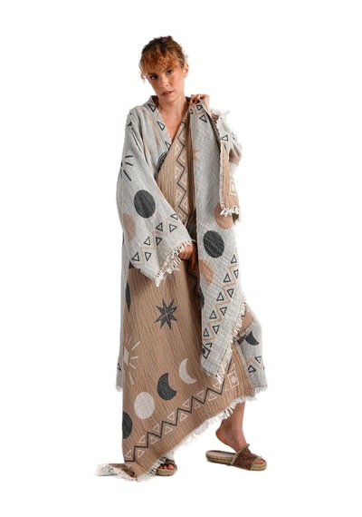 Brandsmiths Grey- Brown Sun Kimono & Pestemal Seti Çok Renkli