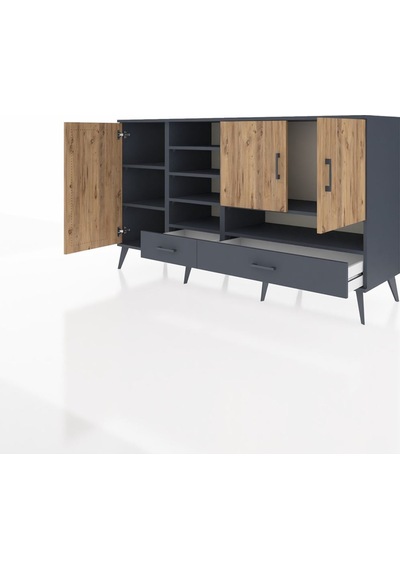 Kronos Konsol 8 Raflı 2 Çekmeceli 3 Kapaklı 176x59x99 Antrasit-ça Antrasit-çam/antrasit