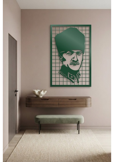 Mustafa Kemal Atatürk Metal Duvar Tablosu - Duvar Sanatı - Duvar Dekoru - Yeşil