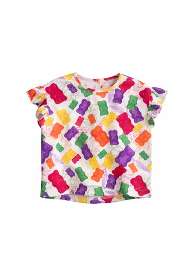 Haribo Lisanslı Fırfırlı Kollu Desenli T-shirt Tayt Takım Mor