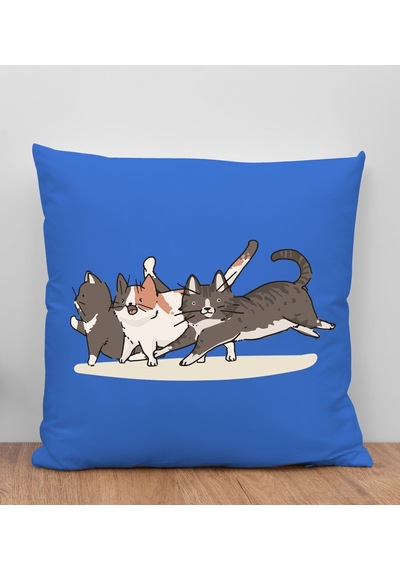 Bk Gift Kedi Tasarımlı Mavi Kırlent Yastık, Arkadaşa Hediye, Ev Dekorasyonu, Ev Hediyesi-12