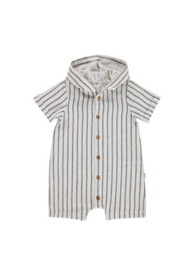 Civil Baby Çizgili Kapüşonlu 6-18 Ay Tulum - Lacivert Koyu Lacivert