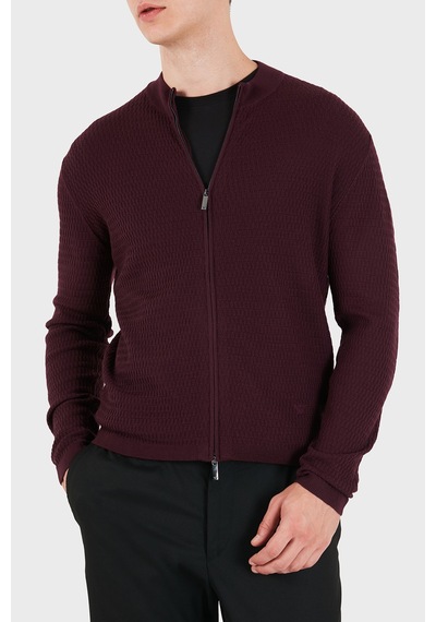 Emporio Armani Logolu % 100 Yün Regular Fit Bisiklet Yaka Hırka Erkek Hırka Em006315 Af27831 Fa039 Kahve