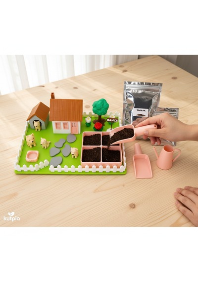 Kutpia Mini Bahçe Çocuk Oyun Ve Eğitim Seti 25x19cm - Sevimli Köpekler Pembe