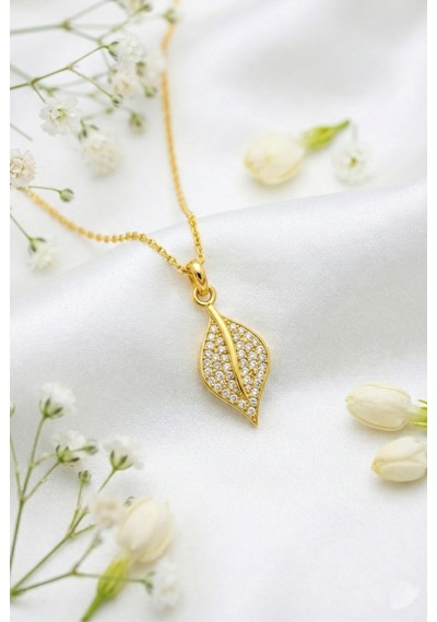 Çekirdekjewelry 925 Ayar Gümüş Altın Kaplama Minik Yaprak Kolye Sarı