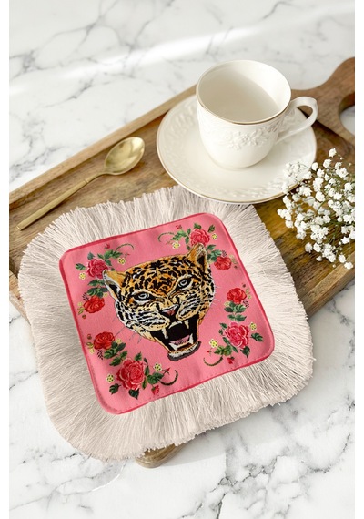 Leopar Çiçek Motifli Saçaklı Servis Kokteyl Peçetesi - Canlı Bohem Pembe Krem Bardak Altlığı Mendil Tozlu Toprak Kestane Leopar Çiçek Motifli Saçaklı Servis Kokteyl Peçetesi - Canlı Bohem Pembe Krem Bardak Altlığı Mendil Tozlu Toprak Kestane