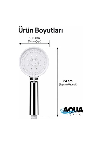 Aqua Sara Krom 5 Fonksiyonlu Yüksek Basınçlı Ayarlanabilir Duş Başlığı