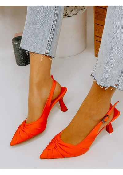 Ervanın Butiği Turuncu Saten Bow Fiyonk Detay Kadın Stiletto-3700