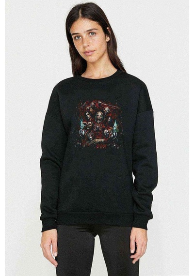 Slipknot Deca Baskılı Siyah Kadın Sweashirt