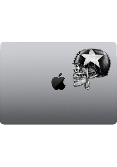 Kasklı Kuru Kafa Oto, Motorsiklet, Kask, Laptop Sticker 12x11 Cm