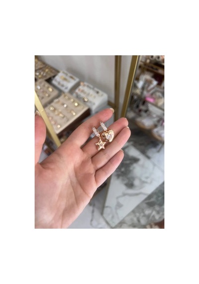 Yıldız Ve Kalp Model Küpe Metalik