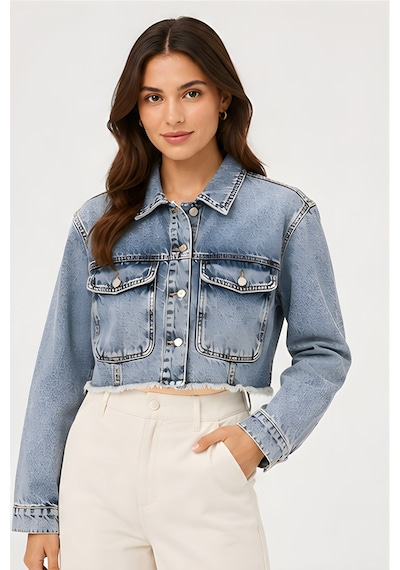 Lili Woman Kadın Crop Denim Kot Ceket Yıkamalı Ty.jct01m Mavi