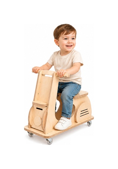 Ahşap Montessori Çocuk Scooter İlk Adım Yürüteci Binilebilir Tekerlekli Oyuncak