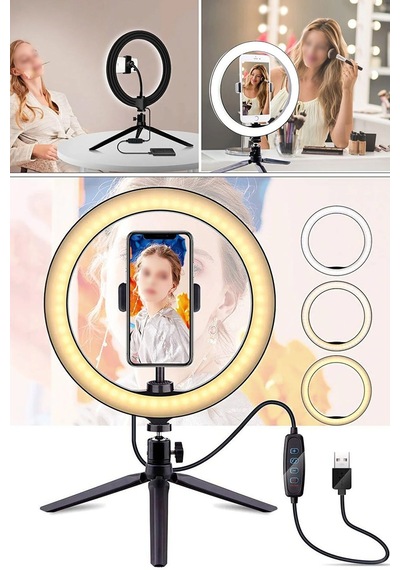 10inç 26cm Sosyal Media İçerik Üretici Selfie Stüdyo Video Fotoğraf Ring Light Tripod Led Beyaz