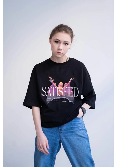 Startmore Unisex Satisfied Siyah Tshirt Siyah