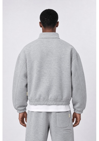 Respire Erkek Crop Fit Panda Oversize Zip Gri Melanj