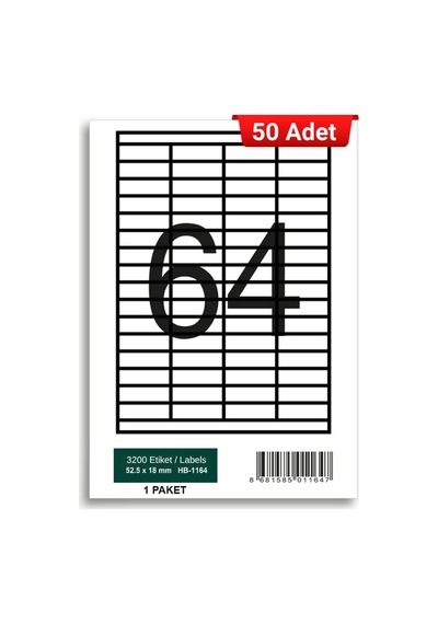 Herboy Hb-1164 52,5 X 18 Mm A4 Laser Etiket 50 Adet