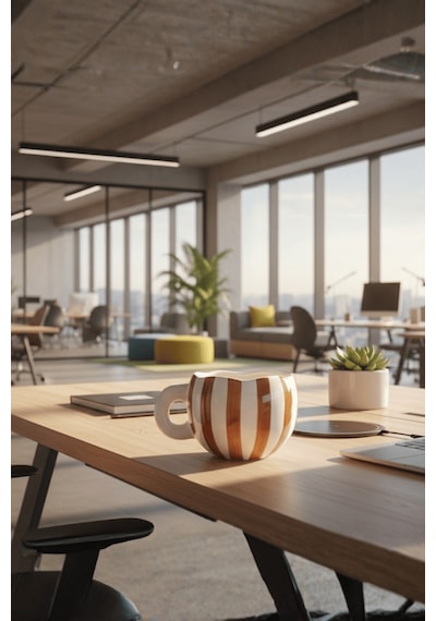 Kahverengi Çizgili 400 Ml El Yapımı Seramik Çay Kahve Mug Kupası Mıt1324 Kahverengi - Beyaz