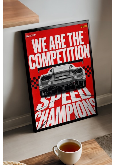 Scuderia Ferrari Siyah Ahşap Çerçeveli Poster, Dekoratif Araba Duvar Tablosu