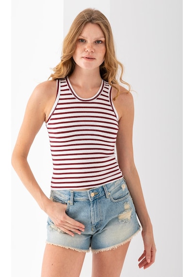 Giysa Kadın Bisiklet Yaka Çizgili Basic Body Bordo - 25510 Bordo