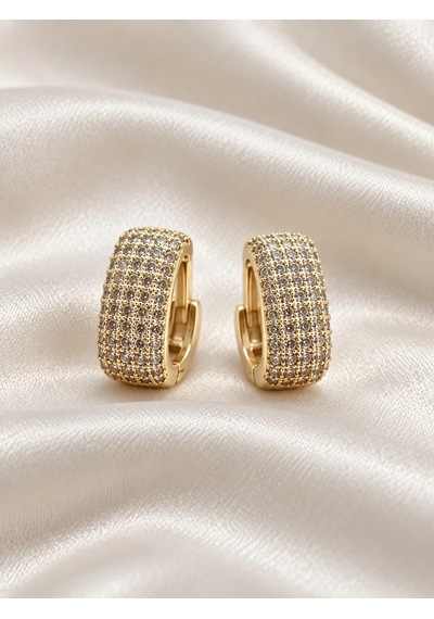 Taşlı Huggie Küpe Gold Renk