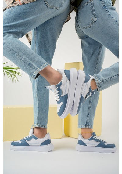 Tarzbu Tstore Kadın Beyaz İndigo Günlük Spor Ayakkabı Sneaker 00022 Mavi - Beyaz