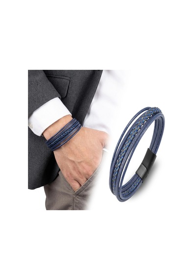 Moncuk Design Mavi Siyah Çoklu Deri Bileklik Zamak Kilit 33513b2d7z Açık Mavi