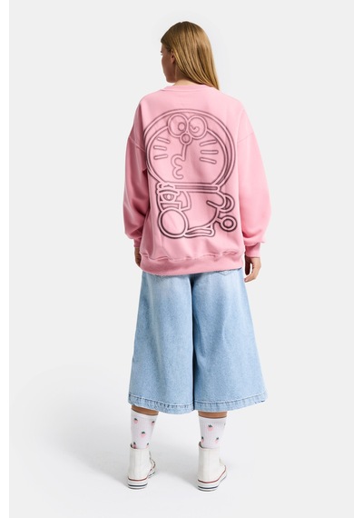 Itsbasic Kadın Pembe W5 Oversize Baskılı %100 Koton Organik Kumaş Sweatshirt
