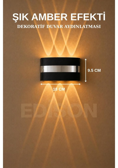 Tr Gümüş Detaylı Led Aplik, Amber Işık, Çift Yönlü Dekoratif Duvar Lambası, 18 Cm X 9.5 Cm Genel