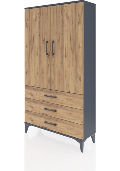 Arges Dolap 3 Raflı 3 Çekmeceli 2 Kapaklı 88x30x163 Antrasit-çam Antrasit