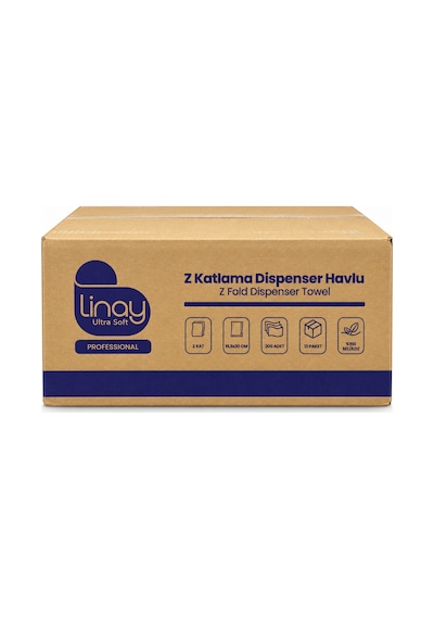 Linay Ultra Soft Z Katlama Dispenser Havlu 2 Katlı 200 Yaprak 12 Paket