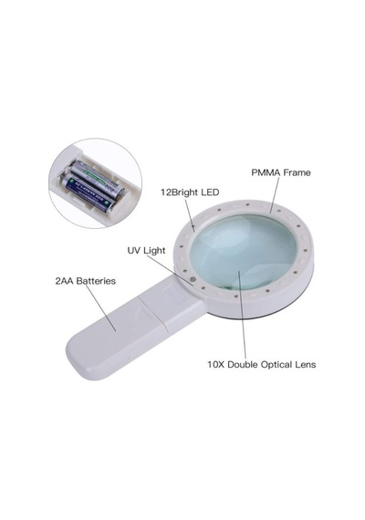 30X 95Mm Çift Hd Optik Cam Lens El Büyüteç 1 Uv 12 Led Işıklı