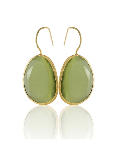 Kadir Jewellery 22 Ayar Altın Kaplama Fosil Taşlı Küpe -el İşçiliği Ve Hipoalerjenik Küpe Altın - Zeytin Yeşili