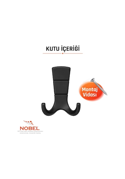 Mina Lüks Askı, Metal, Vestiyer Askı, 125 Gr, Dolap Askılık, Duvar Askılığı, Mat Siyah Vidalı