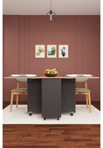 Asra Trend KM-03 %100 MDF 168x70 cm Katlanır Akıllı Mutfak Masası Tekerlekli Servis Masası Koyu Gri Petra Asra Trend KM-03 %100 MDF 168x70 cm Katlanır Akıllı Mutfak Masası Tekerlekli Servis Masası Koyu Gri Petra