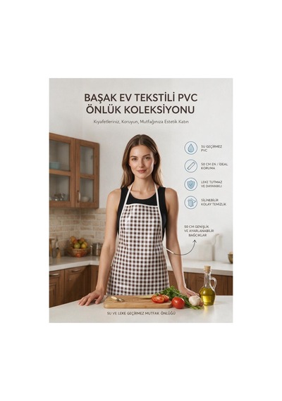 Mavi Pötikareli Su Geçirmez Pvc Muşamba Önlük - 1 Adet 50 Cm Önlük Biyeli Su Geçirmez Önlük Kahverengi
