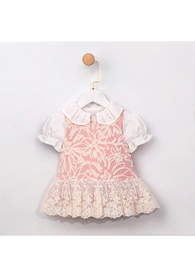 Ministok Maysa Dantelli Kısa Kollu Blüz Jile Kız Bebek Takım Pembe