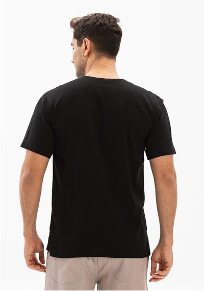 Kısa Kol Şile Bezi Zımbalı Erkek Tshirt Siyah 3003