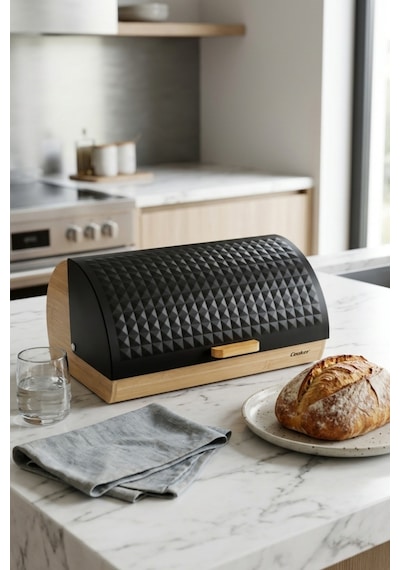 Cooker Lunora Metal Kapaklı Bambu Ekmek Kutusu Ckr4539 Siyah