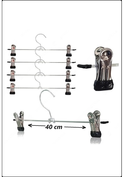 Mandallı Metal Pantolon & Etek Askısı Gümüş 10 Adet Krom