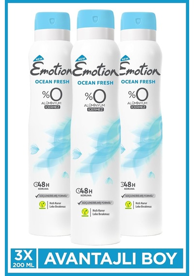 Tr Ocean Fresh Kadın Alüminyumsuz Vegan Deodorant 3x200 Ml Hızlı Kurur, Leke Bırakmaz